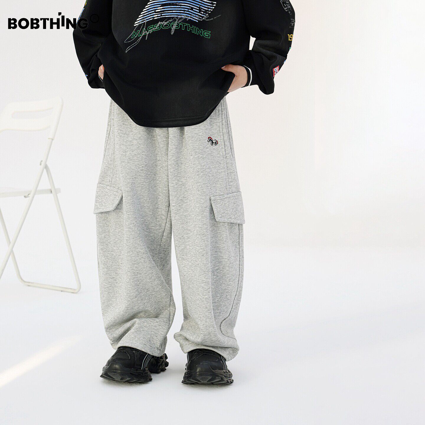 男童春装小马刺绣工装卫裤简约直筒裤2026新款儿童针织长裤运动裤