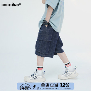 男童夏装2025新款儿童装雪花点轻薄深色牛仔中裤纯色短裤五分裤子