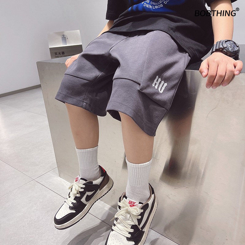 多拼接字母运动中裤儿童夏季五分裤子潮童装针织裤男童薄短裤休闲