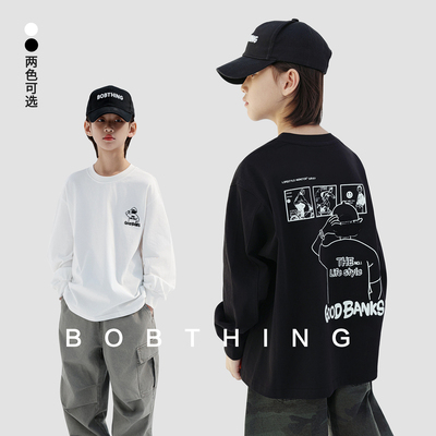 男童春装毛巾绣发人像长袖T恤