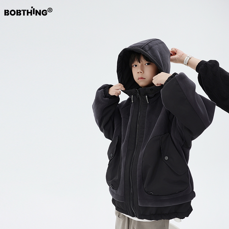 男童个性拼绒连帽外套加厚开衫潮