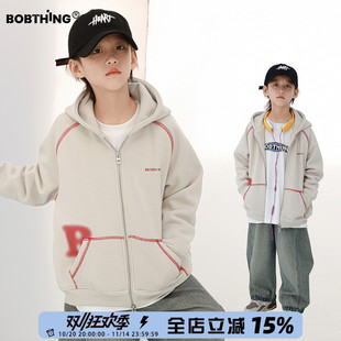 潮 儿童加厚一体绒外套童装 男童明线个性 连帽卫衣加绒秋冬拉链开衫