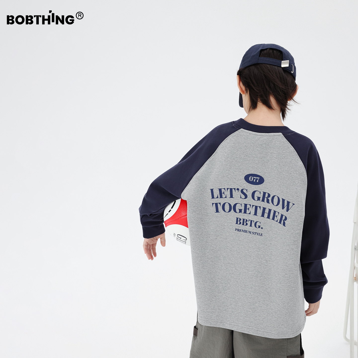 男童冬装字母插肩袖抓绒T恤长袖