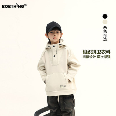 男童潮酷帽衫一体绒外套加厚卫衣