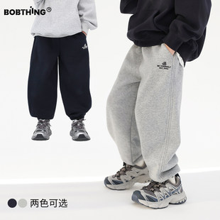 儿童冬季刺绣字母一体绒缩口卫裤男童加厚加绒运动裤童装针织裤子