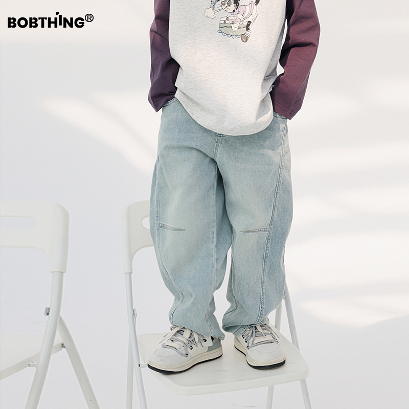 男童春夏装2025新款儿童装裁剪拼轻薄浅牛仔长裤中大童直筒长裤子