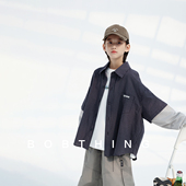 儿童宽松衬衣开衫 2026新款 中大童翻领外套 格子假两件衬衫 男童春装