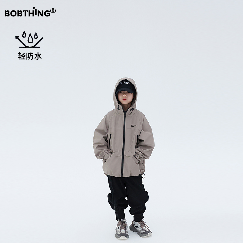 男童高级灰冲锋衣春秋连帽外套潮