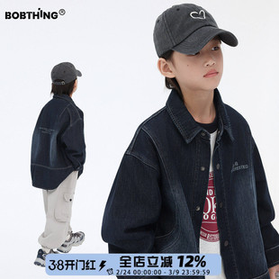 剪裁拼接男童冬季一体绒牛仔衬衫外套儿童加绒加厚衬衣开衫潮童装