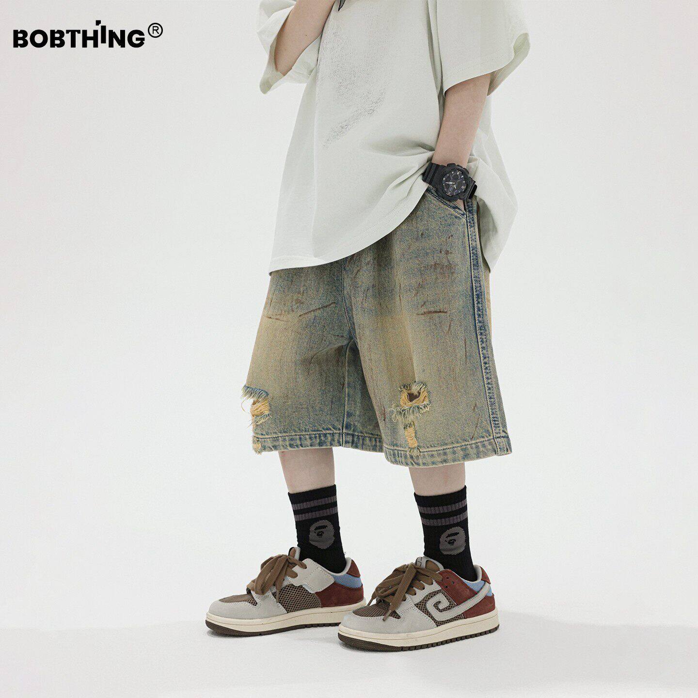 儿童个性做脏破洞牛仔中裤2025新款男童夏季休闲短裤中大童装裤子