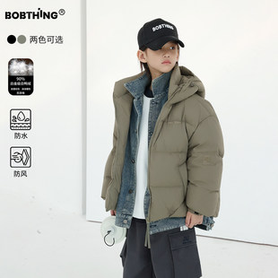 男童冬装牛仔拼接假两件羽绒服连帽厚外套儿童90白鸭绒上衣潮童装