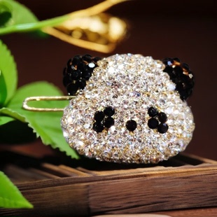 米龙原创设计金属可爱熊猫捷克钻满钻蛙扣碎发刘海边夹头饰发夹