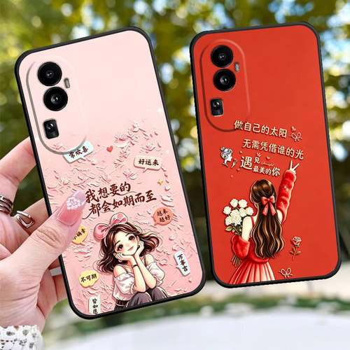 适用于OPPORENO10PRO手机壳PHV110情侣方边个性时尚女神款TPU手机套磨砂套网红全包边软壳卡通防摔套保护套女