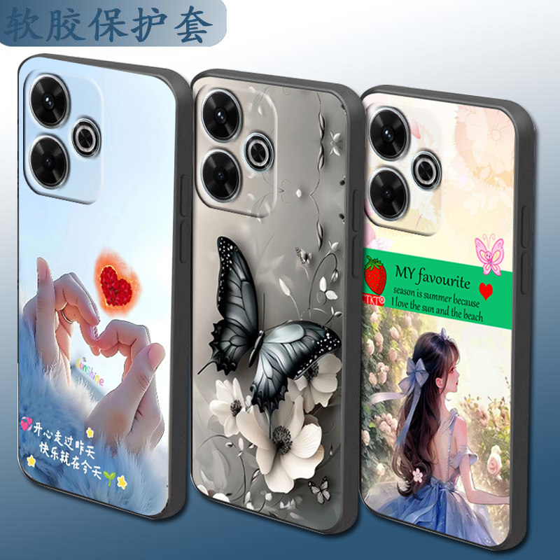 适用于红米NOTE13R手机壳2406ERN9CC时尚直边防摔套软壳全包镜头网红保护套手机套情侣卡通磨砂套个性硅胶潮