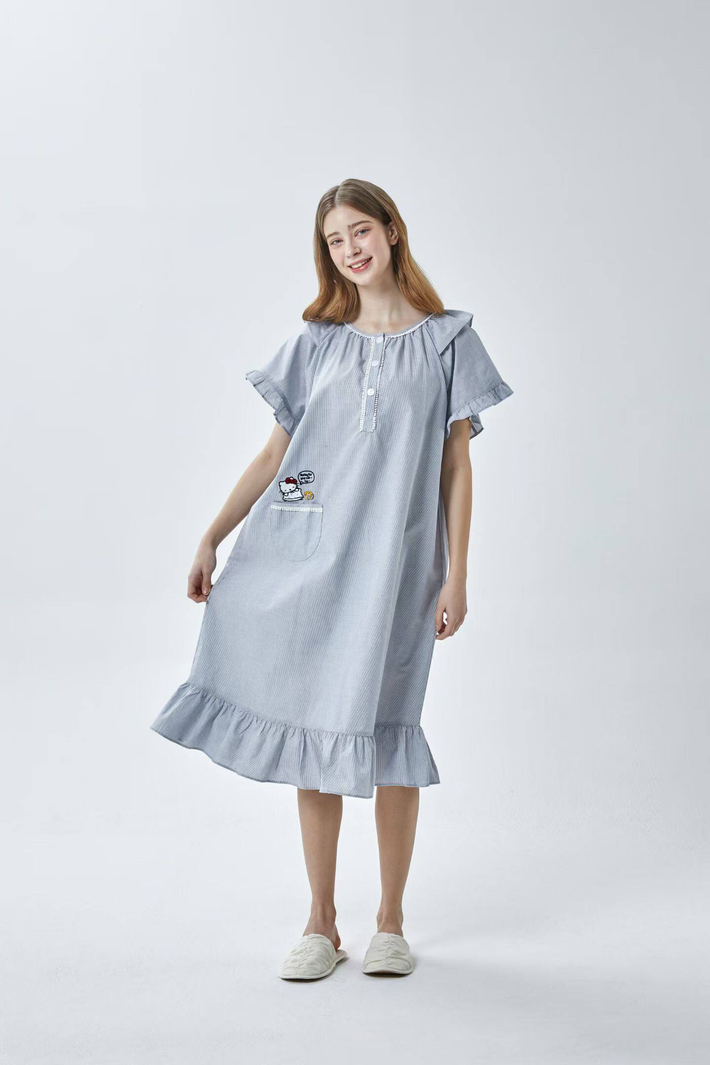 韩国进口正品2026夏季短袖Hello Kitty纯棉女睡裙睡衣家居服