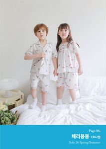 韩国进口童装SOLO 26夏季泡泡棉樱桃男女儿童短袖家居服/睡衣套装