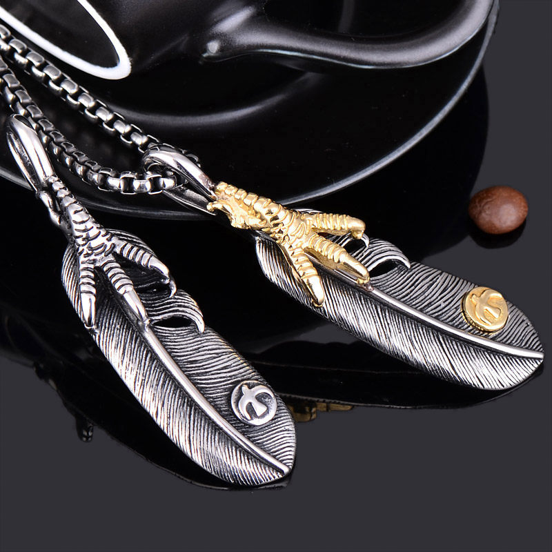 时尚潮流欧美复古羽毛龙爪吊坠男士霸气朋克项链个性韩版挂坠配饰