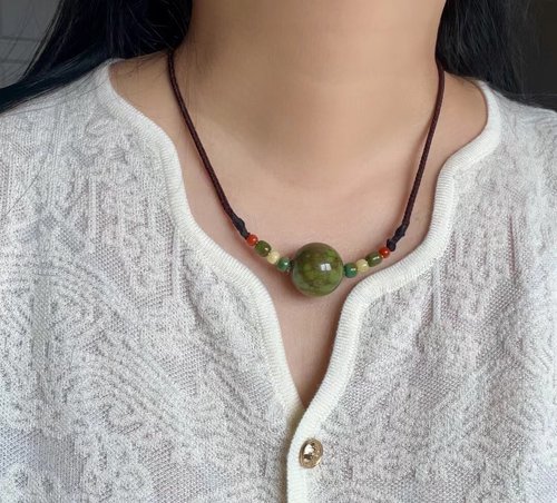 湖北原矿无优化绿松石圆珠项链22.8m毛衣链男女款高瓷蓝附证书dy