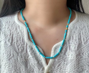 湖北原矿无优化绿松石项链毛衣链18K金扣头女款 高瓷玉华附证书dy