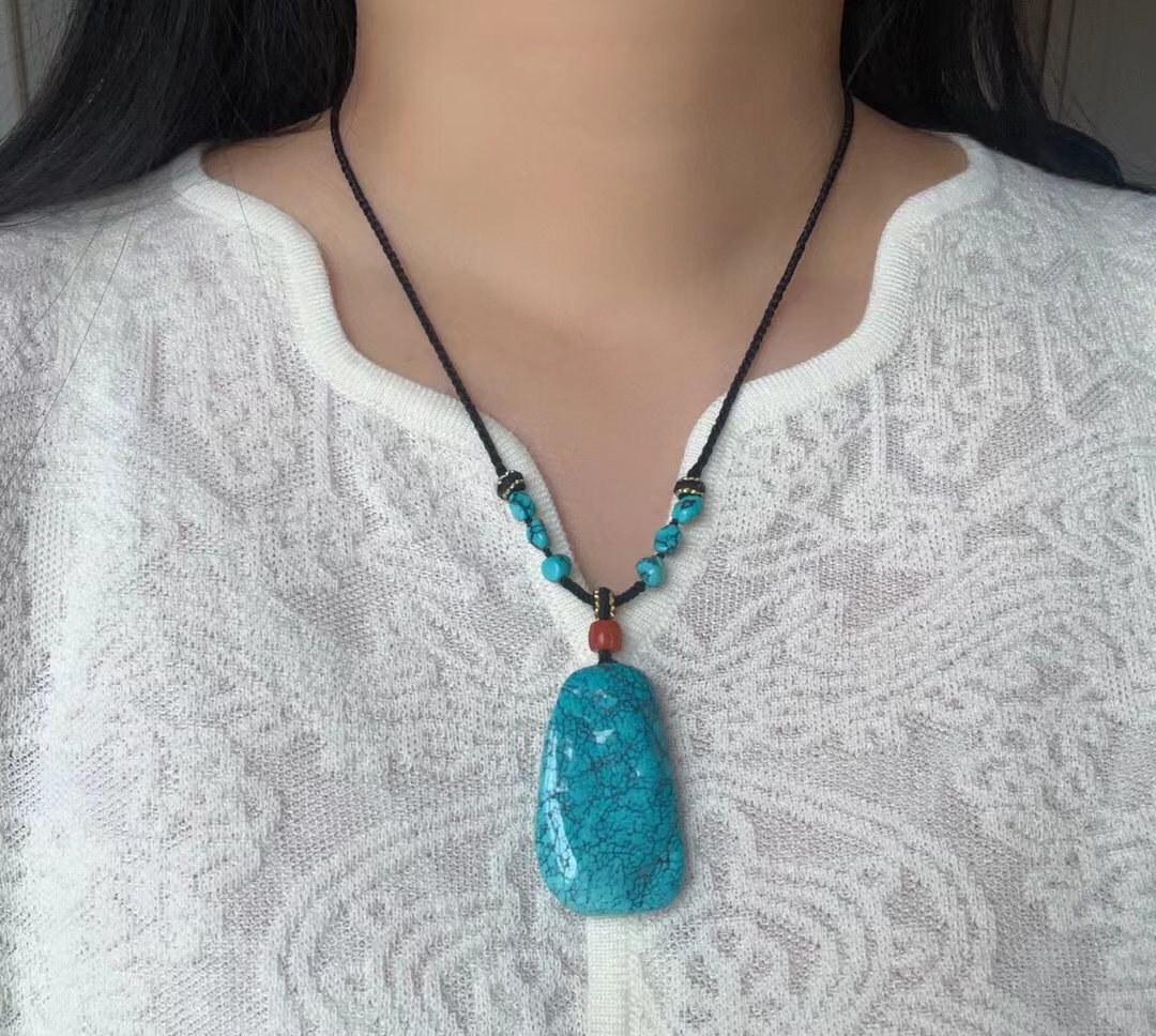 湖北原矿无优化绿松石随形吊坠无事牌挂件男女款高瓷蓝附证书dy