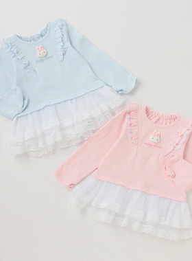 日单 原单MP立体小兔全棉上衣纱裙粉色蓝色 80-100