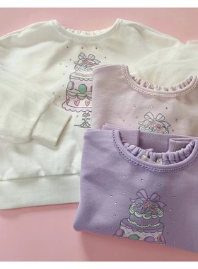 原单MP女童春秋长袖纯棉蛋糕水钻卫衣 紫色白色粉色 110-140