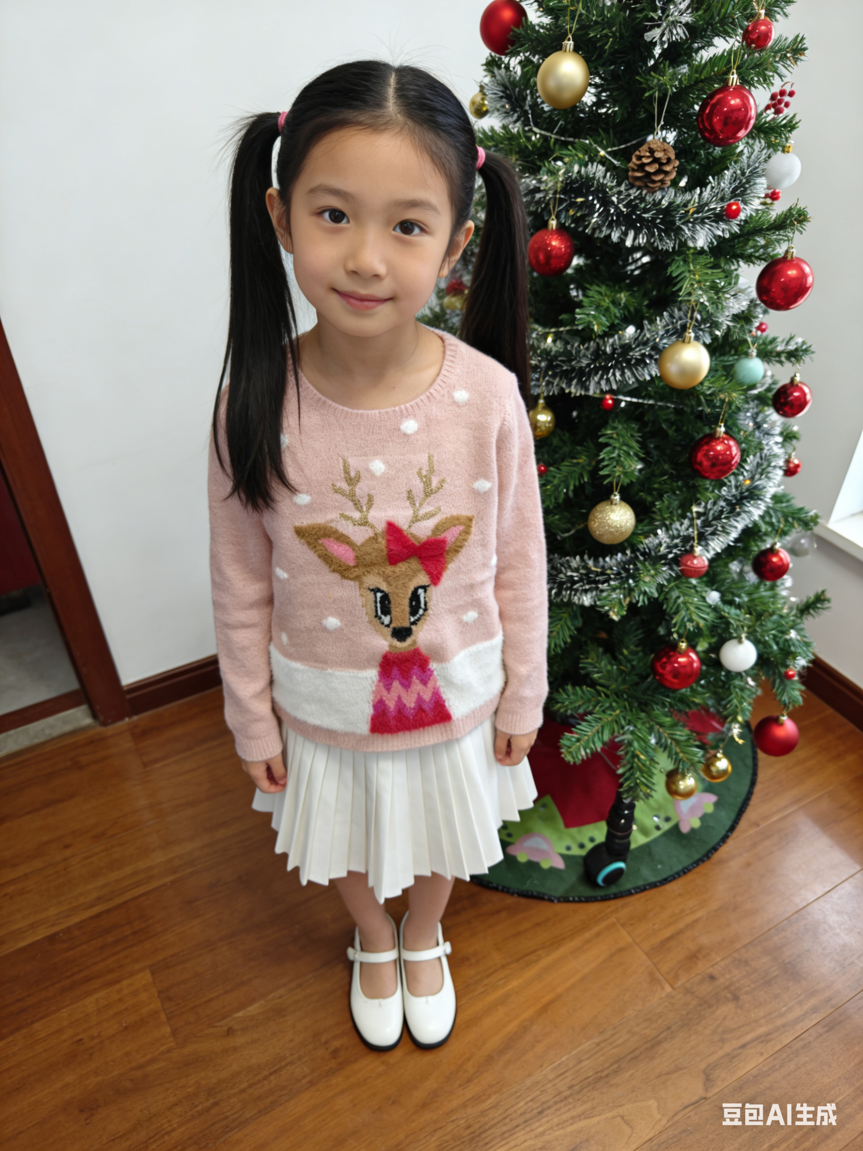 女童秋冬圣诞麋鹿针织毛衣