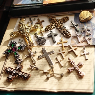 欧美进口孤品antique中古吊坠vintage复古男女十字架毛衣项链颈链