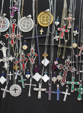 欧美回流意大利法国中古复古进口vintage男女十字架毛衣冬长项链