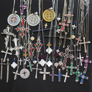 欧美回流意大利法国中古复古进口vintage男女十字架毛衣冬长项链