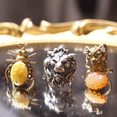 欧美中古猫咪老琉璃活口戒指