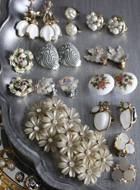 欧美复古sarah cov中古Trifari琉璃孤品vintage婚礼AV0N耳夹耳环