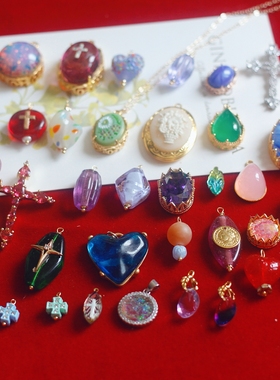 原创欧美国法国蛋糕老琉璃小众中古董中古复古项链吊坠vintage女