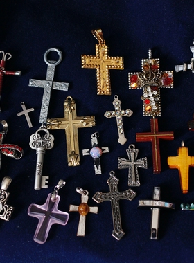 孤品antique欧美进口中古吊坠vintage复古男女十字架毛衣项链颈链