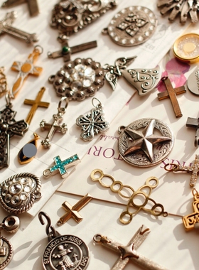 欧美国意大利进口antique孤品男女中古复古董十字架长项链颈链