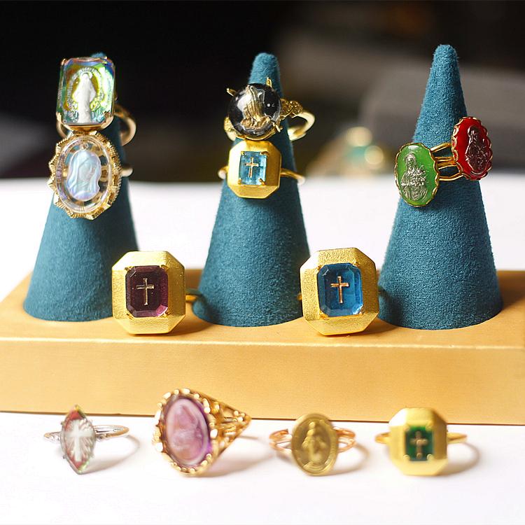 如意|欧美法国中古董活口可调节vintage人像cameo老琉璃戒指