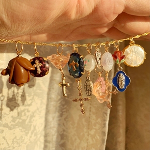 点详情页图片购买 法国复古风中古董老琉璃vintage新年十字架项链