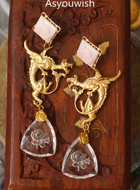 AYW欧洲中古Askew London风格雕刻老琉璃设计师气质夸张耳环耳夹