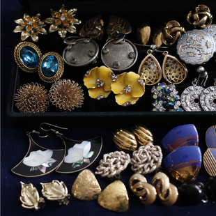 欧美进口品牌孤品中古董Napier复古老琉璃Monet耳夹耳环vintage女