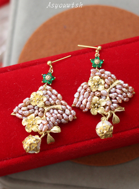 如意|原创设计欧美天然珍珠编织耳环Miriam Heaskell中古董风耳夹