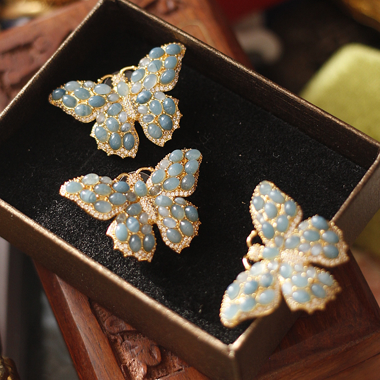 法产蝴蝶琉璃镀金夸张戒指活口