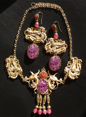 如意|原创设计223飞龙欧美中古董老琉璃askew london风格耳环项链