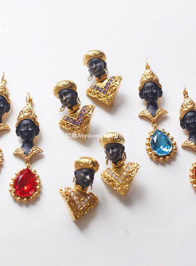 Asuw欧美Askew London类似款中古董土耳其小黑人铜银镀金耳环耳钉