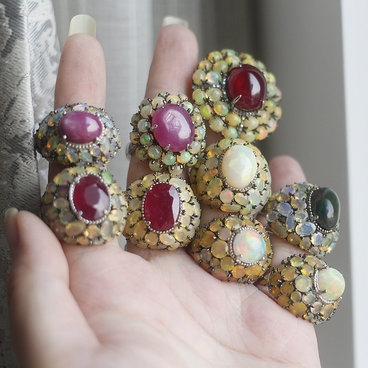 红宝石欧泊银古董风戒指