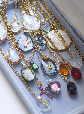 欧美意大利法国西德国玻璃老琉璃吊坠子中古董复古vintage项链