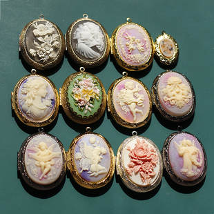 如意|复古卡梅奥cameo美人像天使浮雕相片照片相片盒毛衣链项链女