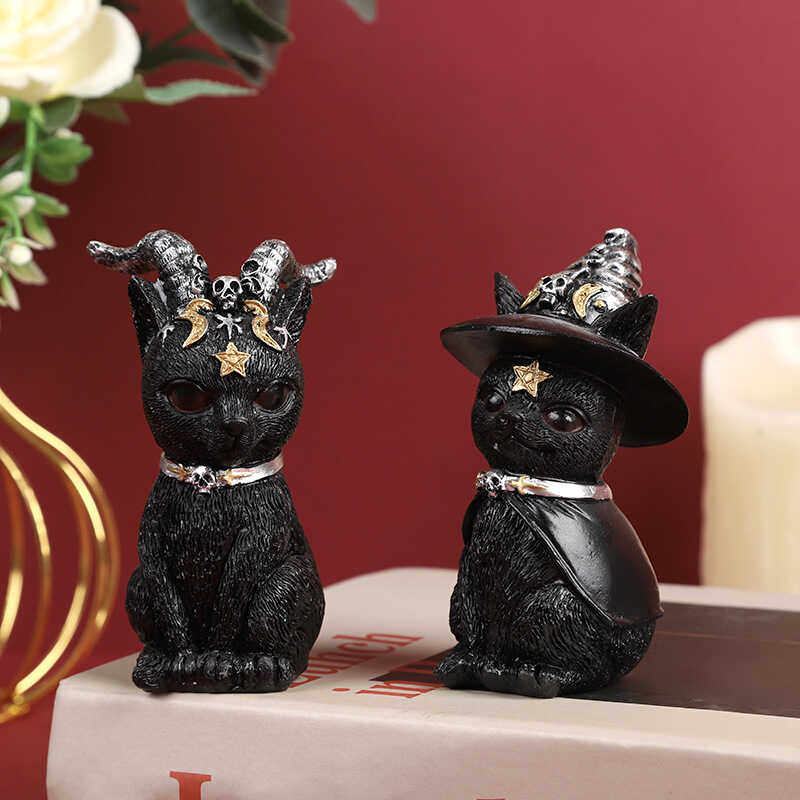 万圣节装饰品恶魔猫创意摆件暗黑风神坛守护者魔法猫创意树脂摆件
