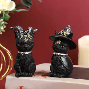 万圣节装饰品恶魔猫创意摆件暗黑风神坛守护者魔法猫创意树脂摆件