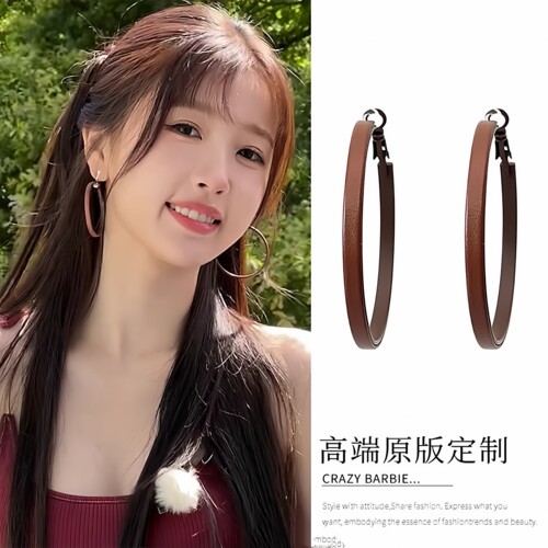银针美拉德复古皮革圆形耳环女