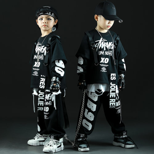 儿童街舞潮服嘻哈男童走秀服女hiphop童装少儿爵士舞架子鼓演出服